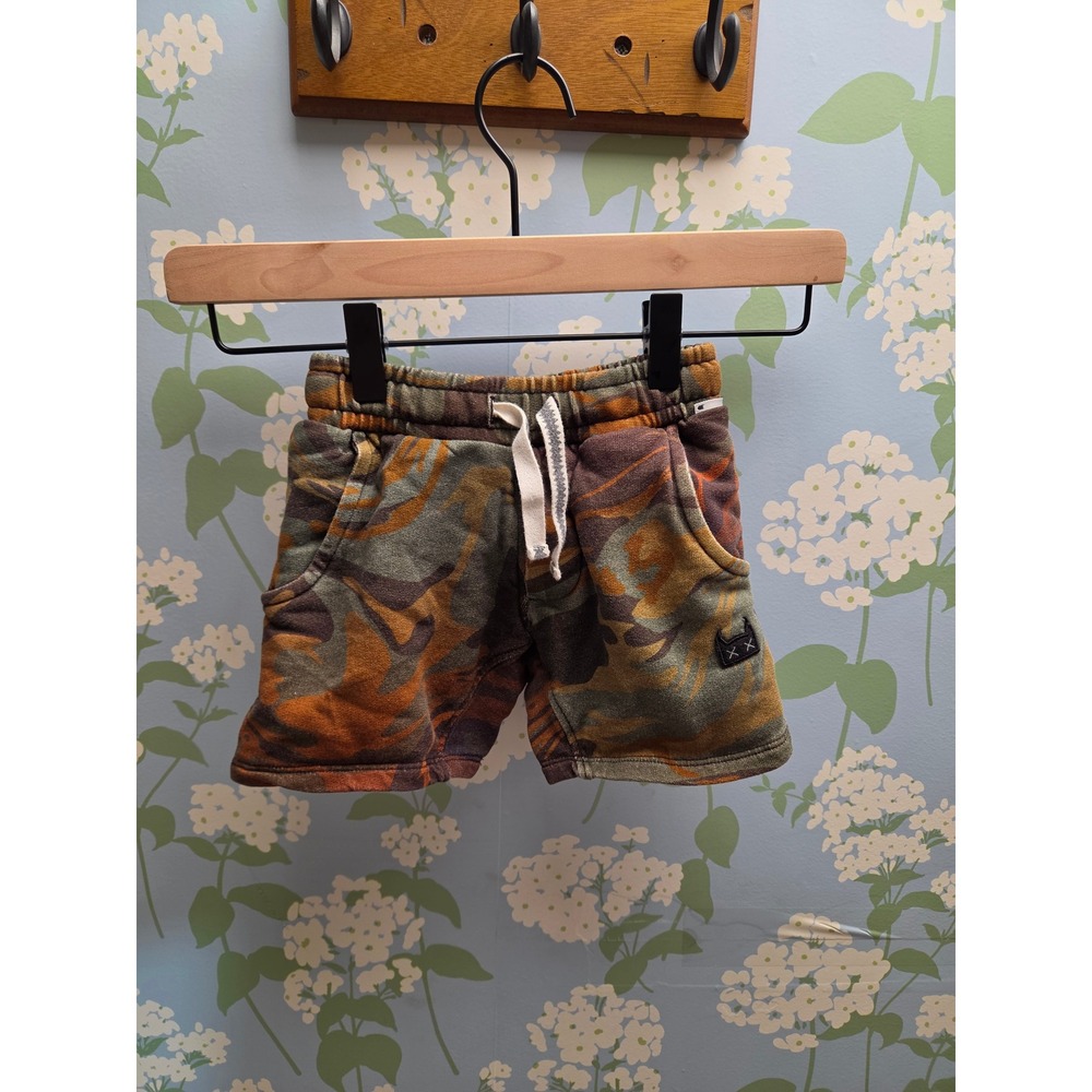 Munster Kids Camo Fleece Shorts Brown Green Orange Size 3 Boys Sweat Shorts